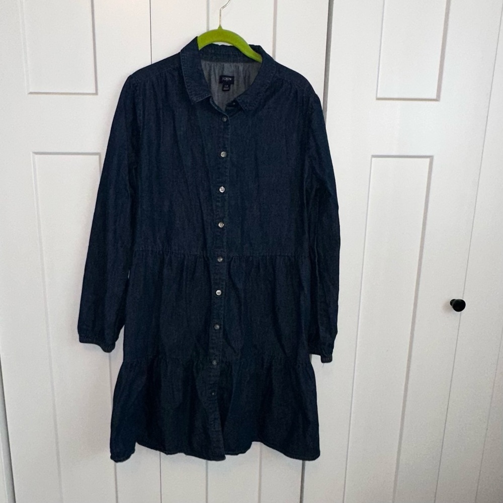 J. Crew Indigo Button-Up Tiered Denim Dress -12